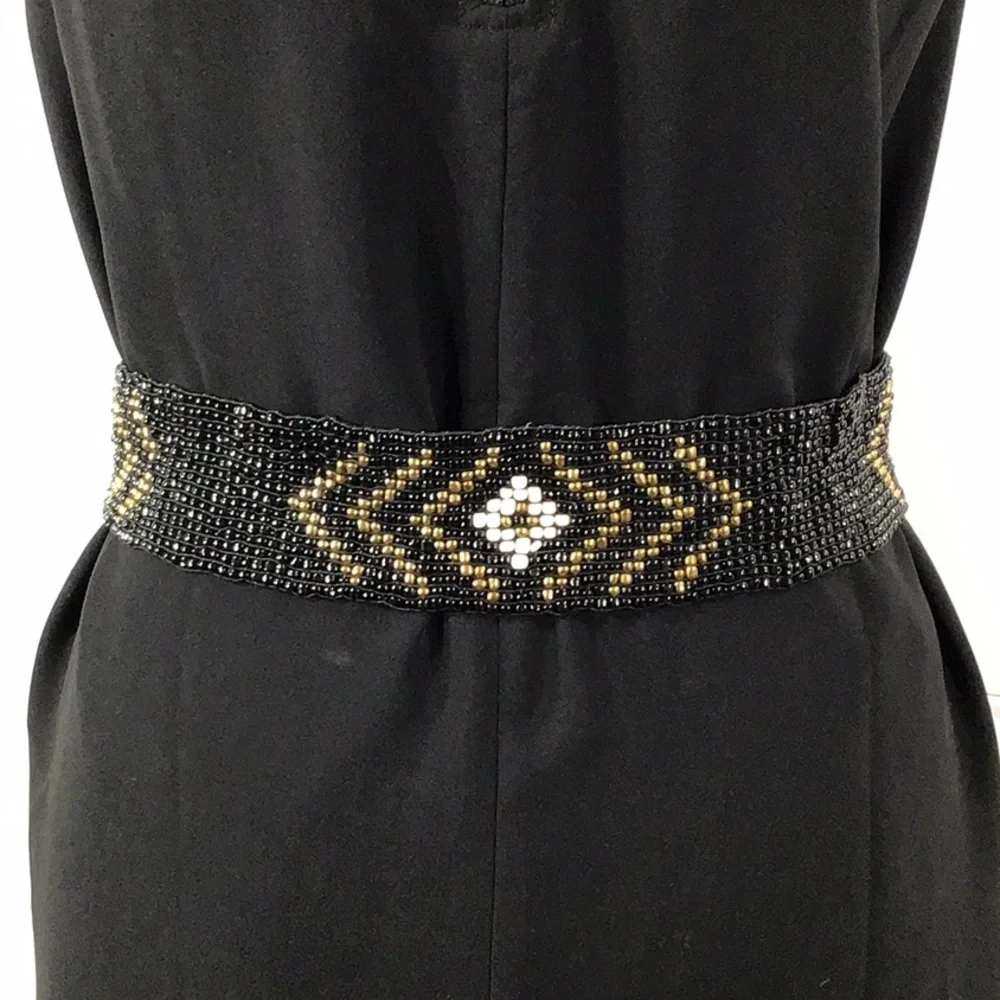 Vintage Elegant Black and Gold Beaded stretch Belt S